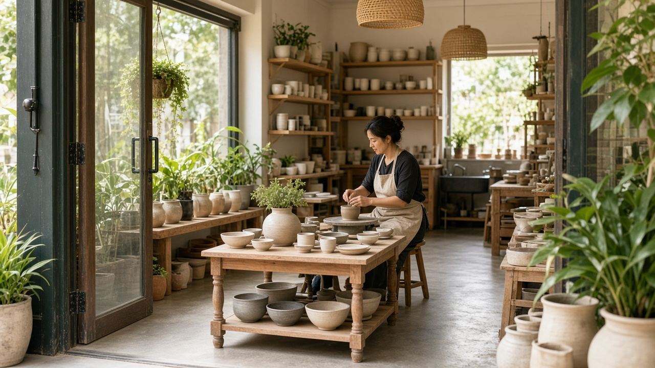 Ceramics studio / workshops / small shop workspace at Golden Vortex Atelier